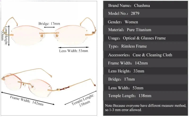 Women's Oval Rimless Titanium Prescription Glasses 287913 — view 3 | Rx Spectacle