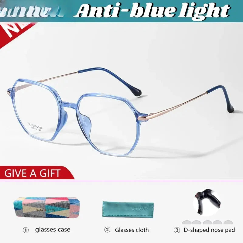 Women's Polygon Full Rim Stainless Steel Flat Top Reading Glasses 4250 — view 6 | Rx Spectacle