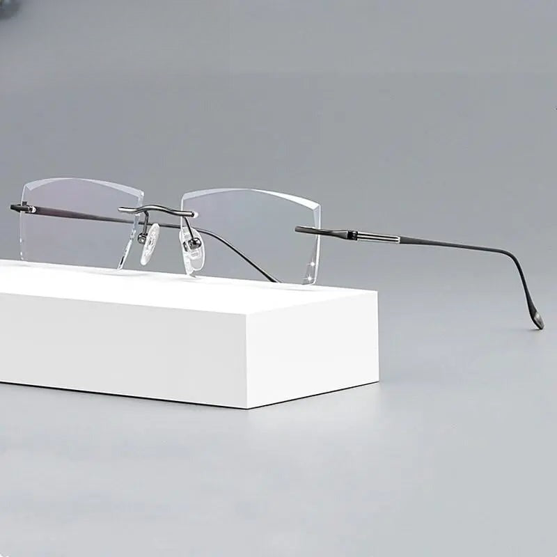 Men's Square Rimless Titanium Prescription Glasses 9083 — view 3 | Rx Spectacle