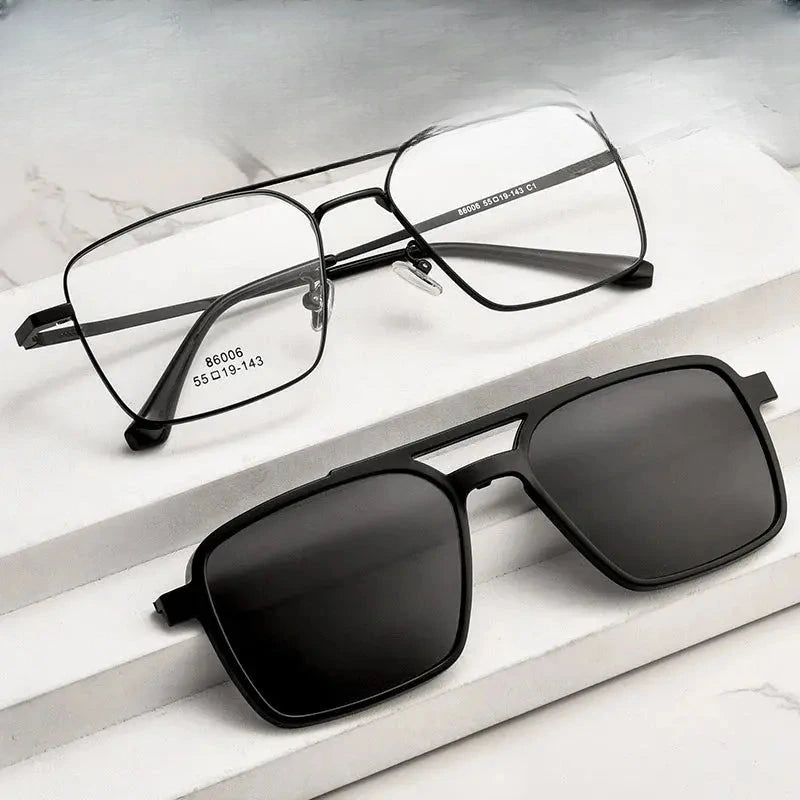 Men's Square Full Rim Double Bridge Clip-On Prescription Glasses — view 1 | Rx Spectacle