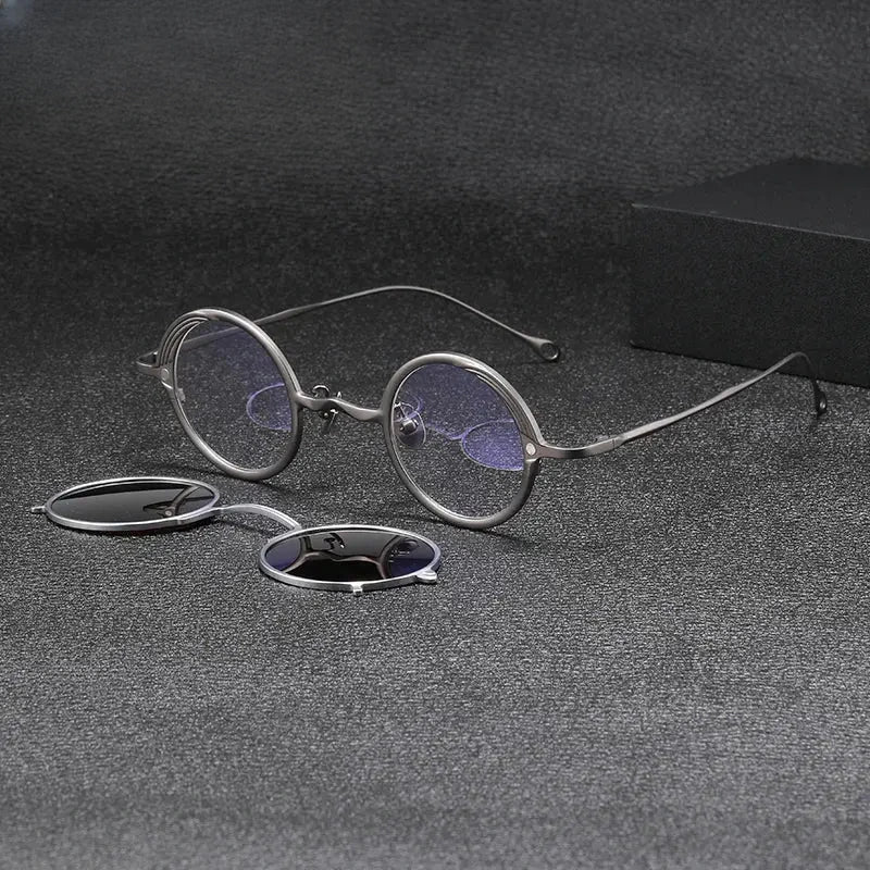 Unisex Round Full Rim Titanium Clip-On Prescription Glasses 1484 — view 2 | Rx Spectacle