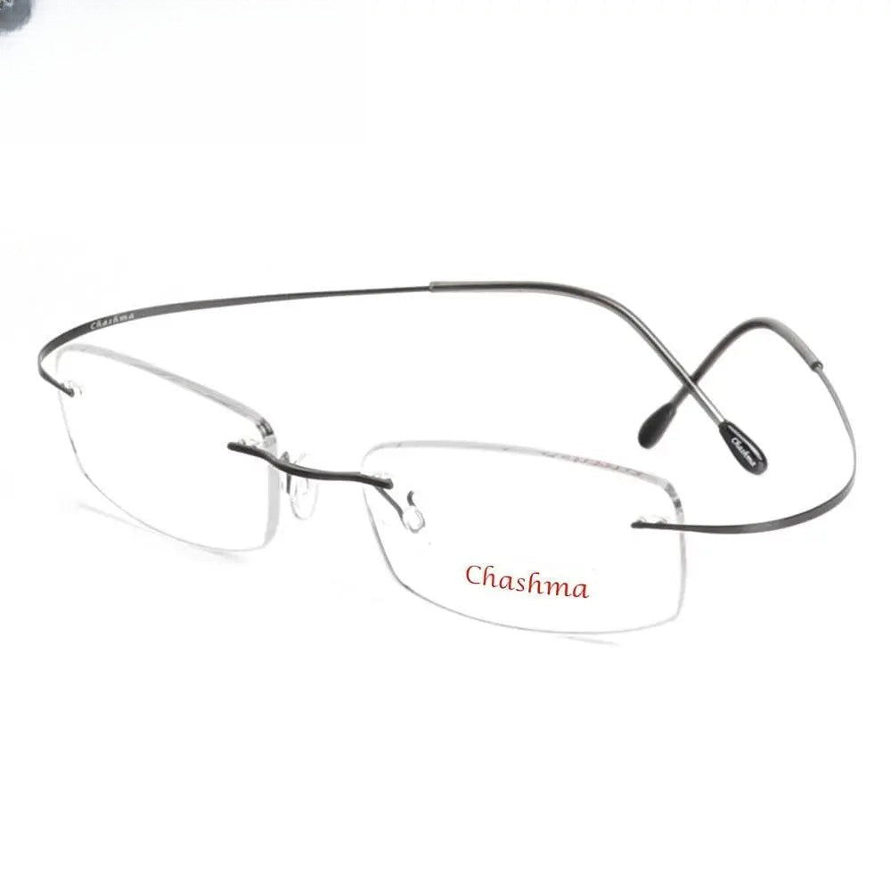 Unisex Rectangular Rimless Titanium Prescription Glasses 6074 — view 1 | Rx Spectacle