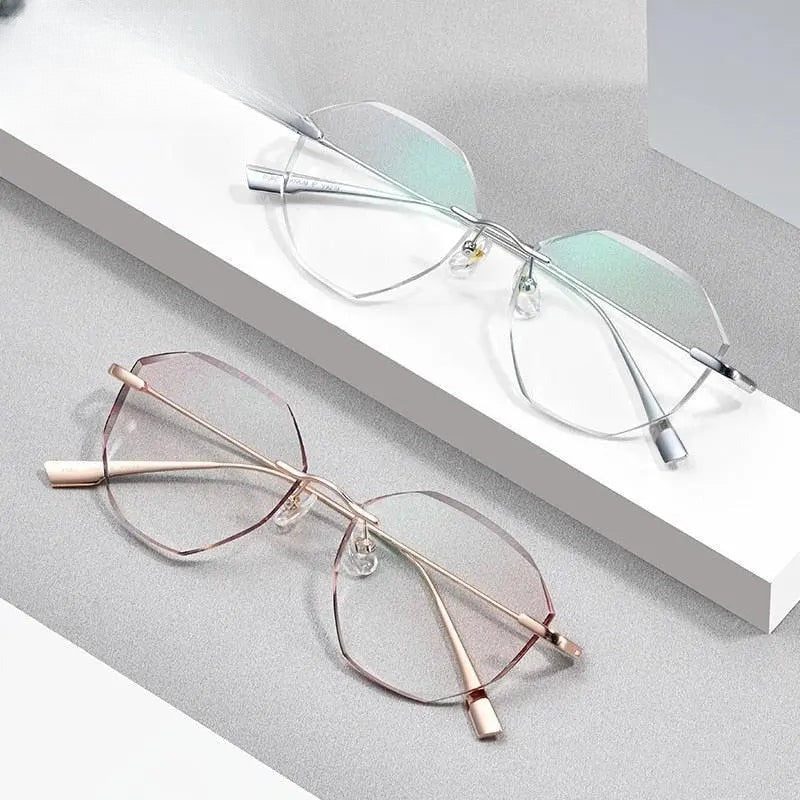 Women's Irregular Rimless Titanium Prescription Glasses 99219 — view 7 | Rx Spectacle