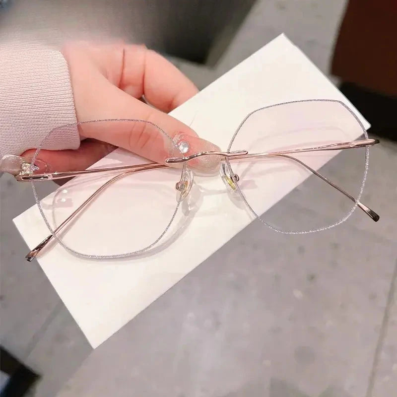 Women's Polygon Rimless Titanium Prescription Glasses 431852 — view 3 | Rx Spectacle
