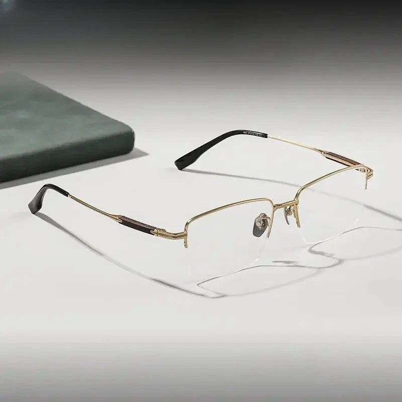 Men's Square Semi-Rimless Titanium Prescription Glasses 611605 — view 1 | Rx Spectacle