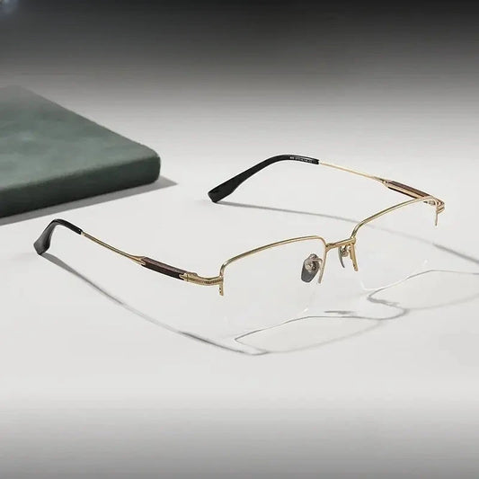 Men's Square Semi-Rimless Titanium Prescription Glasses 611605 — view 1 | Rx Spectacle