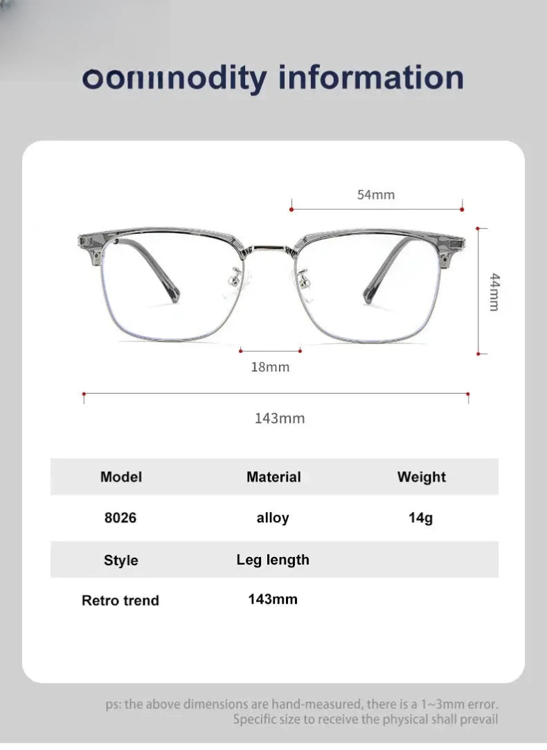Men's Square Full Rim Titanium Reading Glasses 8026 — view 12 | Rx Spectacle