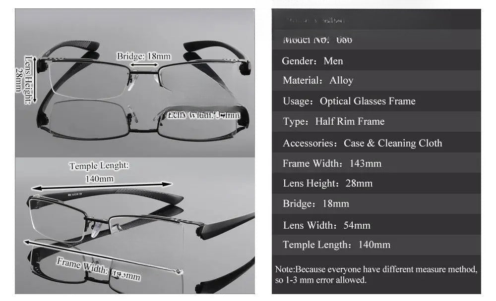 Men's Rectangular Semi-Rimless Alloy Clip-On Prescription Glasses 680 — view 9 | Rx Spectacle