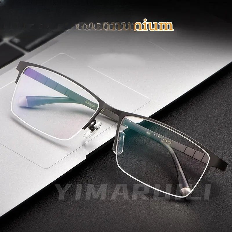 Men's Rectangular Semi-Rimless Titanium Prescription Glasses HT0186 — view 1 | Rx Spectacle