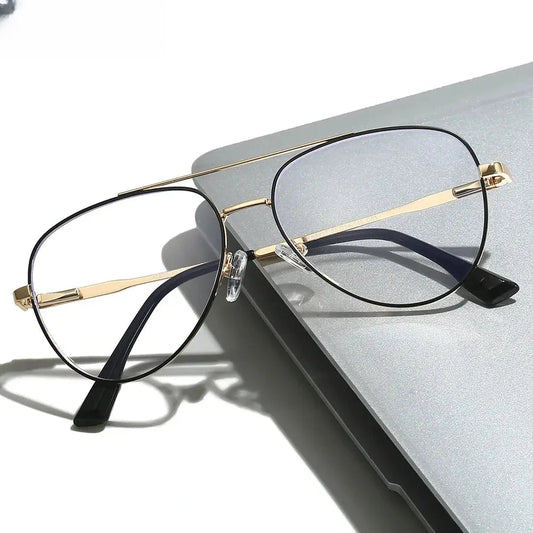 Women's Oval Full Rim Alloy Double Bridge Reading Glasses 76912 — view 1 | Rx Spectacle