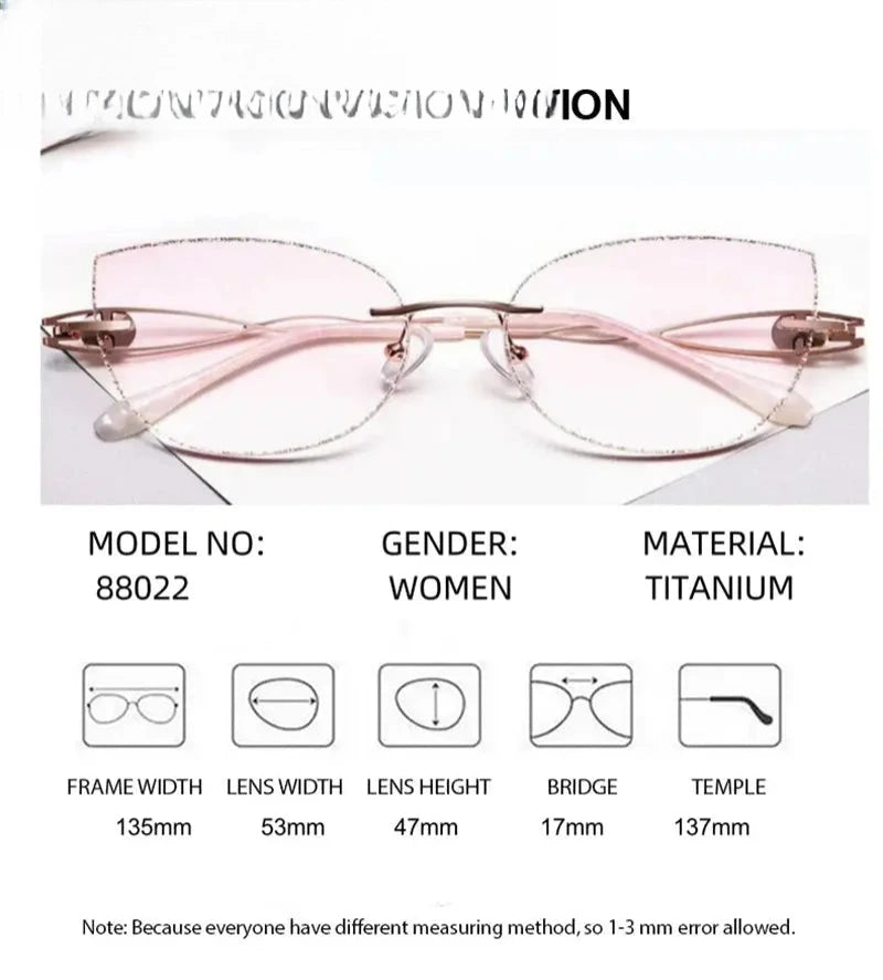 Women's Cat Eye Rimless Titanium Prescription Glasses 688022 — view 2 | Rx Spectacle