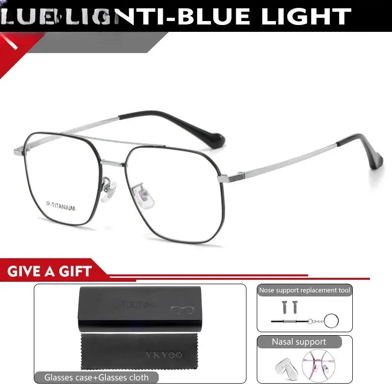 Unisex Square Full Rim Titanium Double Bridge Reading Glasses 698434 — view 3 | Rx Spectacle