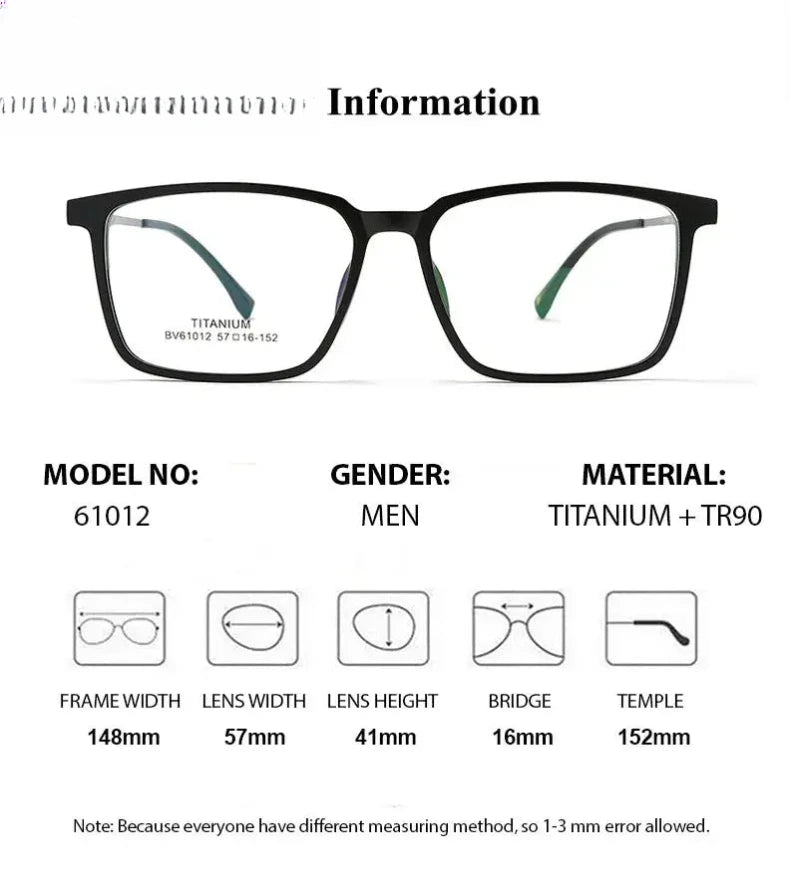 Unisex Square Full Rim Titanium Prescription Glasses 61012 — view 2 | Rx Spectacle