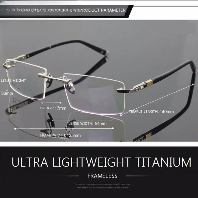 Men's Rectangular Rimless Titanium Prescription Glasses 58103 — view 10 | Rx Spectacle