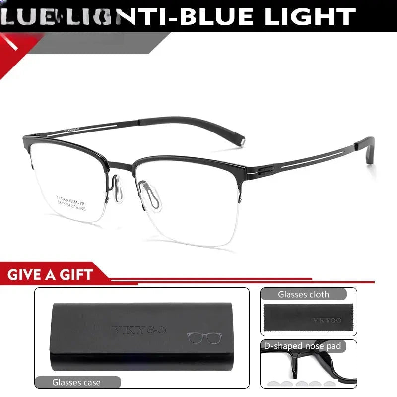 Unisex Square Semi-Rimless Titanium Reading Glasses 628813 — view 3 | Rx Spectacle