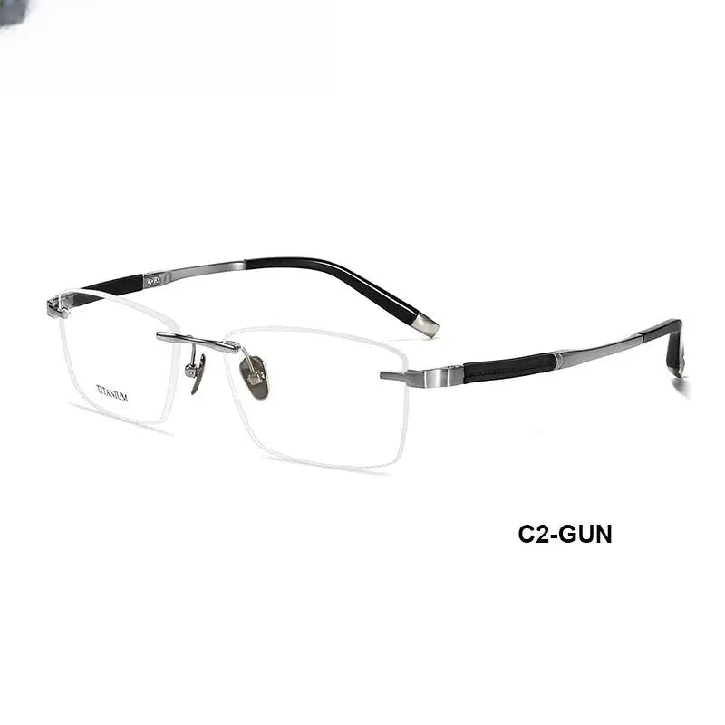 Men's Square Rimless Titanium Prescription Glasses 9058 — view 10 | Rx Spectacle