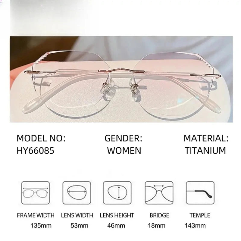 Women's Oval Rimless Titanium Flat Top Prescription Glasses 666085 — view 2 | Rx Spectacle