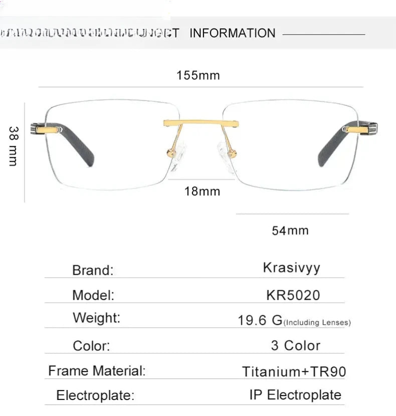 Men's Square Rimless Titanium Prescription Glasses 25020 — view 2 | Rx Spectacle