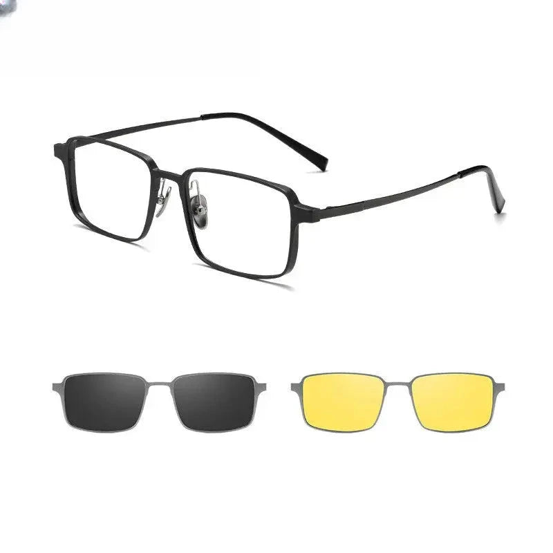 Men's Square Full Rim Titanium Clip-On Prescription Glasses 39909 — view 5 | Rx Spectacle