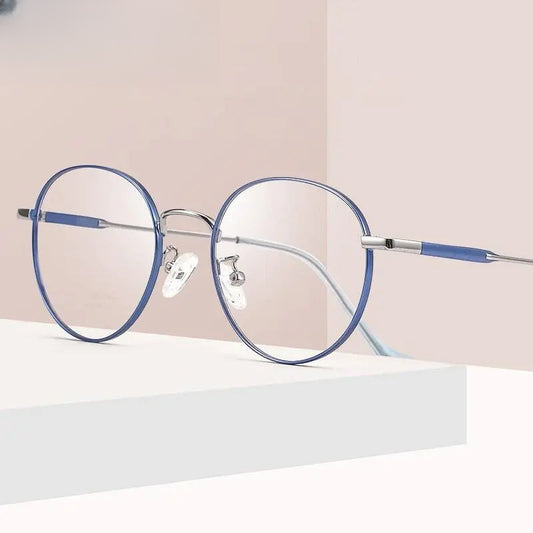 Unisex Oval Full Rim Stainless Steel Prescription Glasses A017 — view 1 | Rx Spectacle