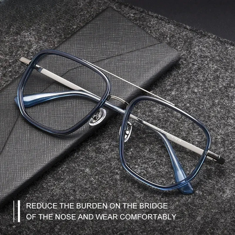 Unisex Square Full Rim Titanium Double Bridge Reading Glasses 2174 — view 3 | Rx Spectacle