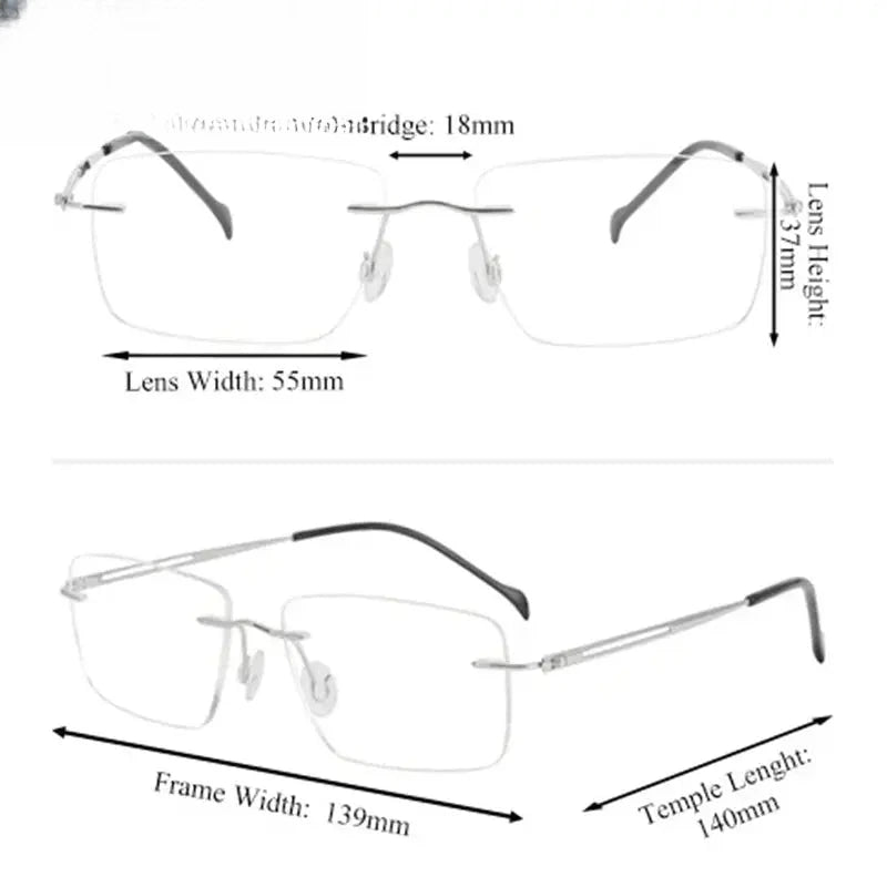 Unisex Square Rimless Titanium Prescription Glasses 875019 — view 2 | Rx Spectacle