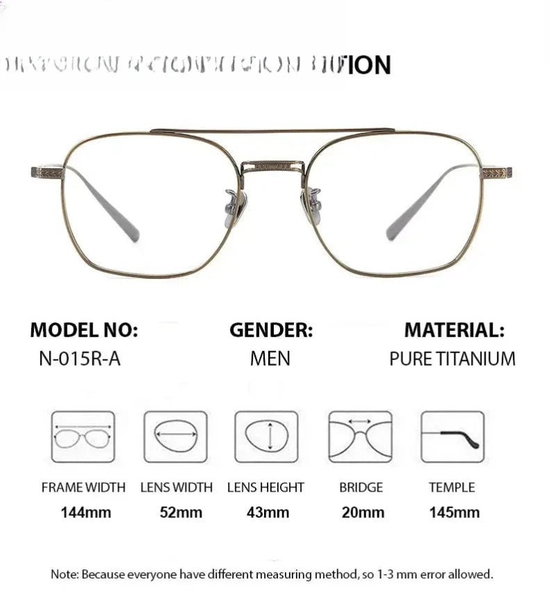 Men's Square Full Rim Titanium Double Bridge Prescription Glasses 777115 — view 2 | Rx Spectacle