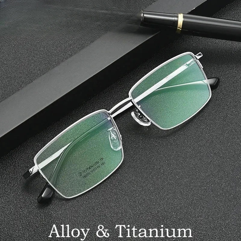 Men's Square Semi-Rimless Titanium Prescription Glasses Y18005 — view 1 | Rx Spectacle