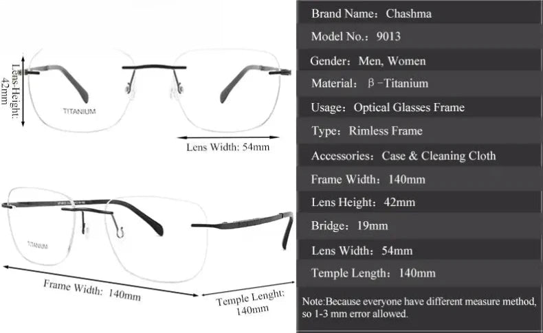 Unisex Polygon Rimless Titanium Flat Top Prescription Glasses 969013 — view 4 | Rx Spectacle