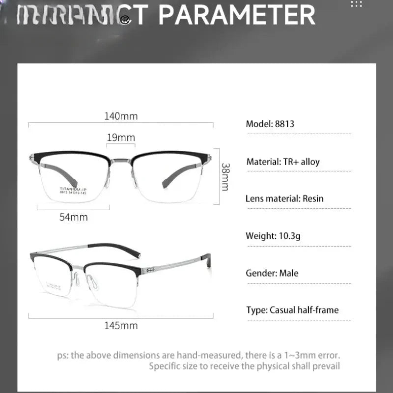 Unisex Square Semi-Rimless Titanium Reading Glasses 628813 — view 2 | Rx Spectacle