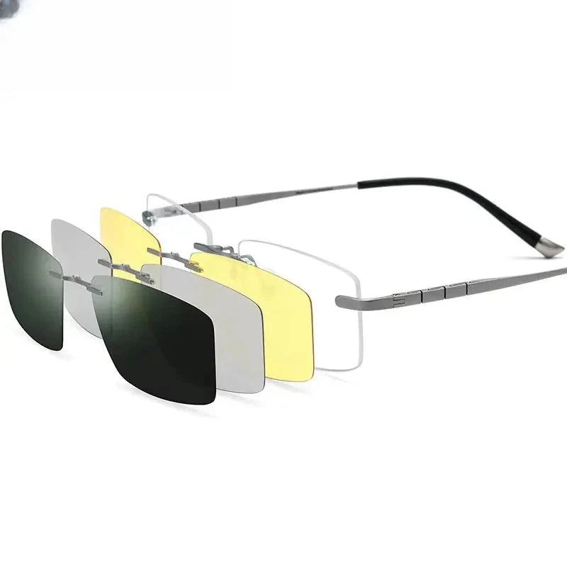Women's Square Rimless Titanium Clip-On Prescription Glasses 185761 — view 4 | Rx Spectacle