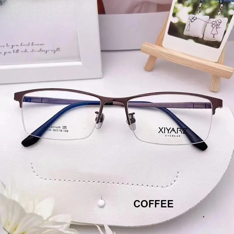 Men's Square Semi-Rimless Titanium Oversized Prescription Glasses 42039 — view 9 | Rx Spectacle