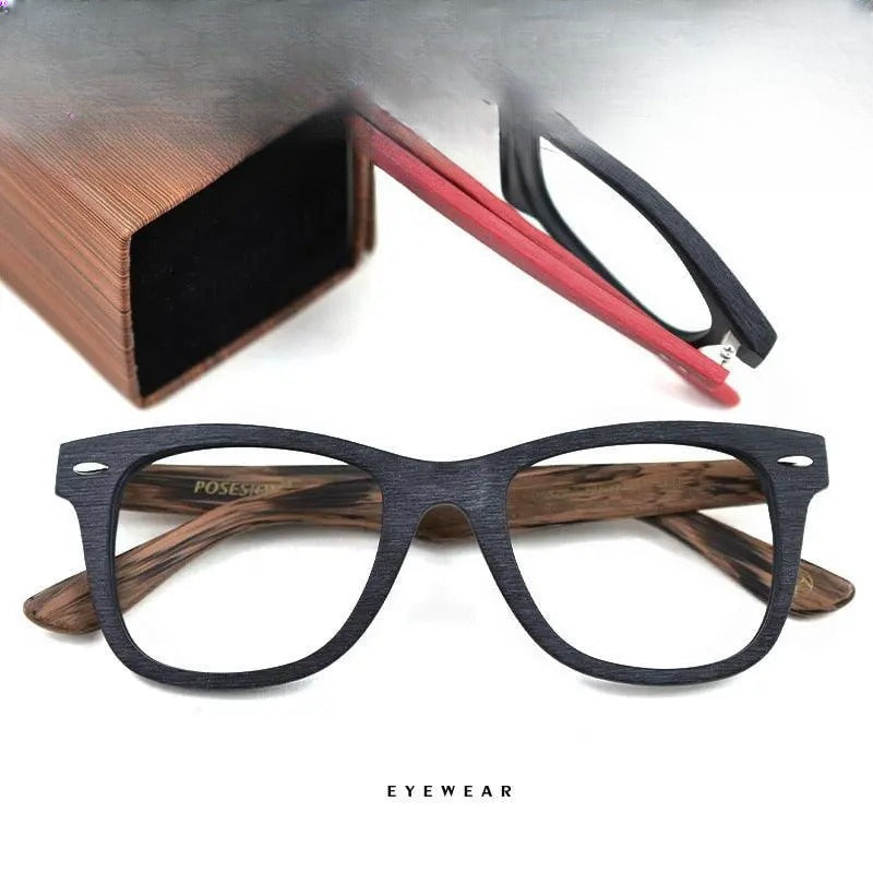 Men's Round Full Rim Wood Prescription Glasses Ps6099 — view 1 | Rx Spectacle