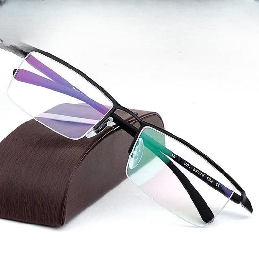 Men's Square Semi-Rimless Titanium Prescription Glasses P8190 — view 1 | Rx Spectacle