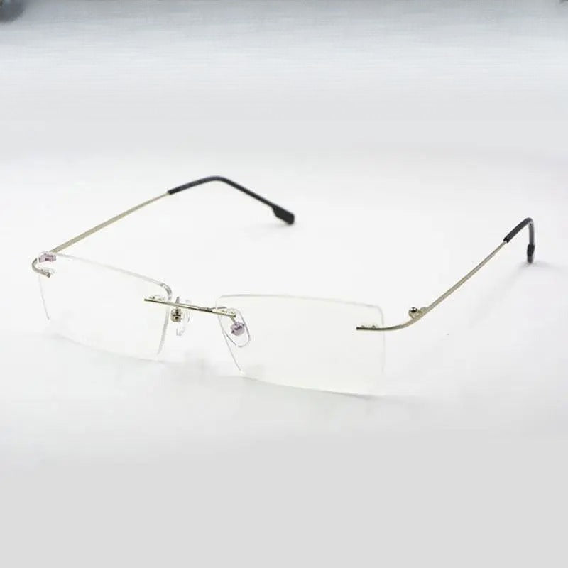 Unisex Square Rimless Titanium Prescription Glasses R522 — view 1 | Rx Spectacle