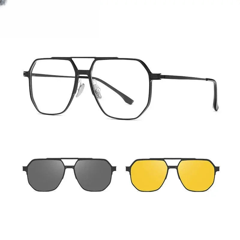 Unisex Square Full Rim Double Bridge Clip-On Prescription Glasses 99064 — view 3 | Rx Spectacle