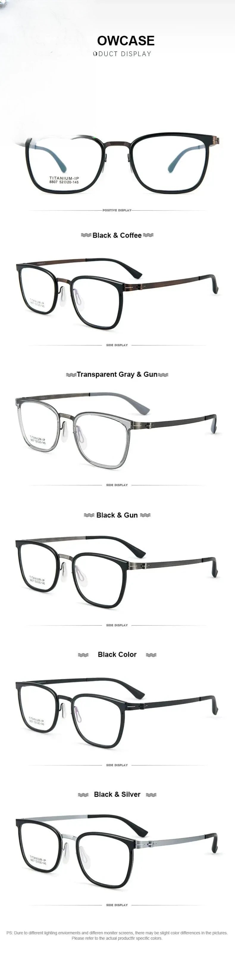 Unisex Square Full Rim Titanium Prescription Glasses 8807 — view 13 | Rx Spectacle