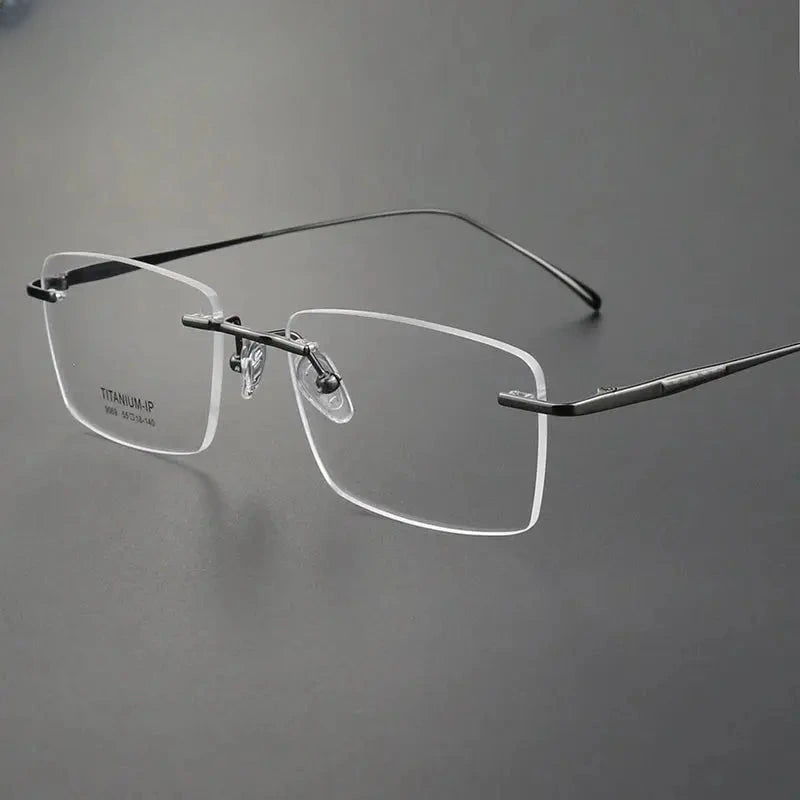 Unisex Square Rimless Titanium Prescription Glasses 409069 — view 5 | Rx Spectacle