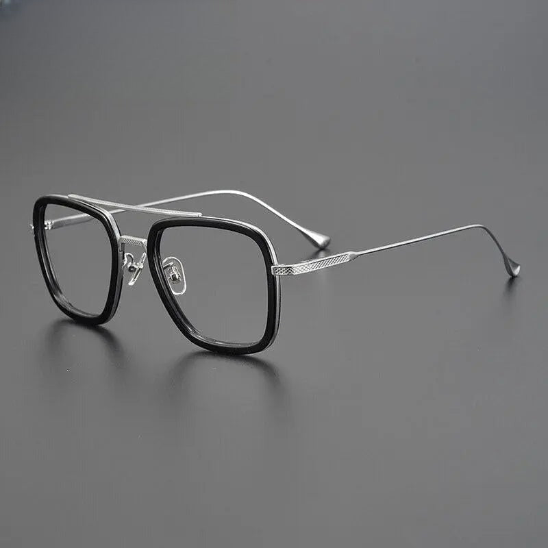 Unisex Square Full Rim Titanium Double Bridge Prescription Glasses Gxyj937 — view 4 | Rx Spectacle