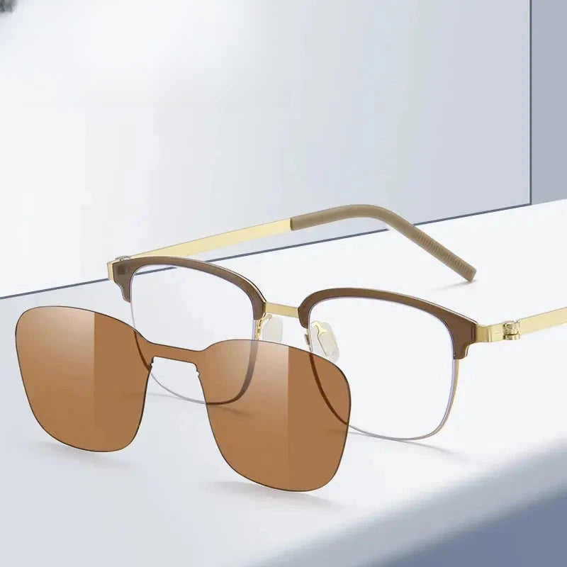 Unisex Square Full Rim Stainless Steel Clip-On Prescription Glasses 790377 — view 1 | Rx Spectacle