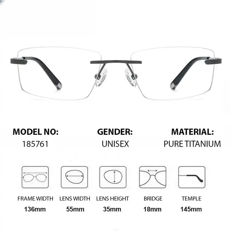 Women's Square Rimless Titanium Clip-On Prescription Glasses 185761 — view 2 | Rx Spectacle