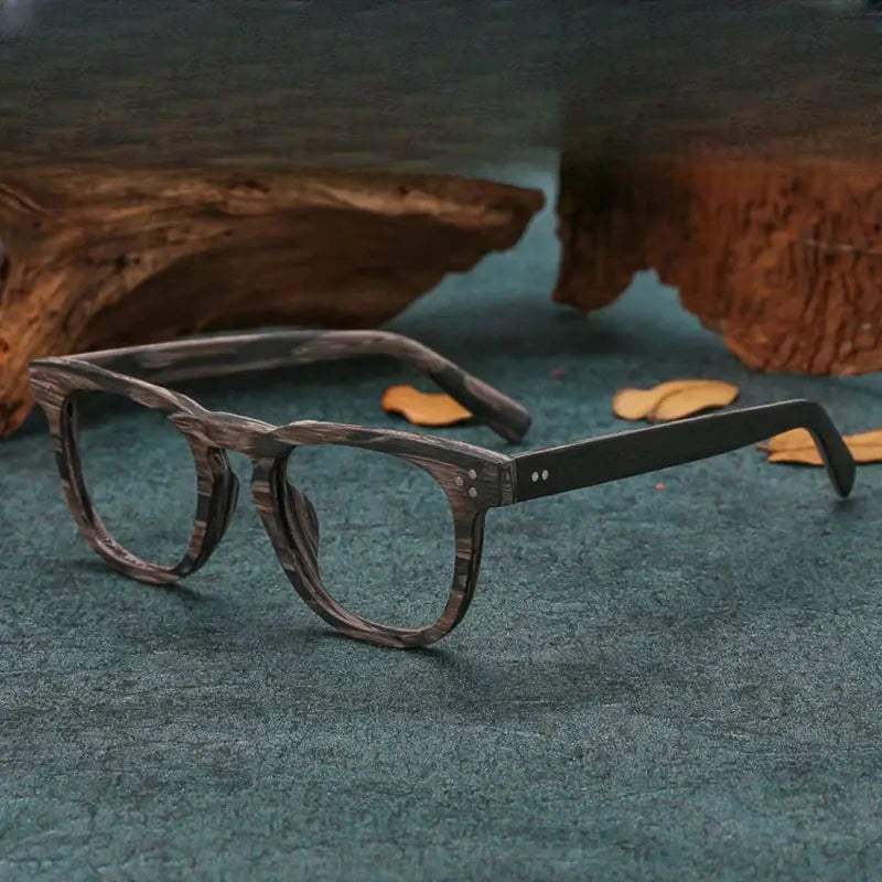 Men's Square Full Rim Wood Prescription Glasses 8182 — view 1 | Rx Spectacle