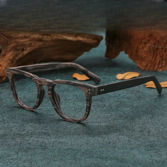 Men's Square Full Rim Wood Prescription Glasses 8182 — view 1 | Rx Spectacle