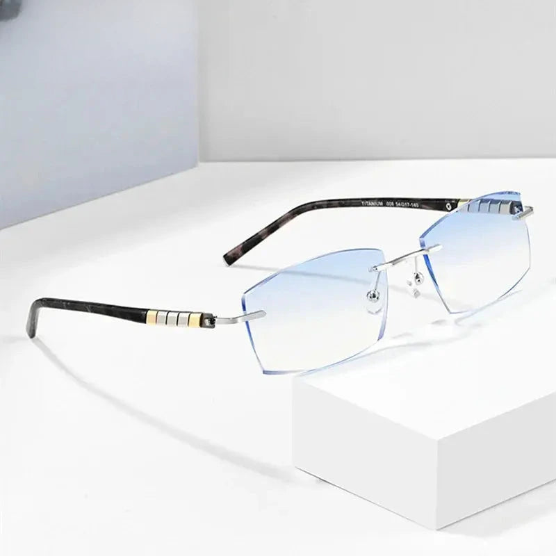 Men's Square Rimless Titanium Prescription Glasses 76008 — view 4 | Rx Spectacle