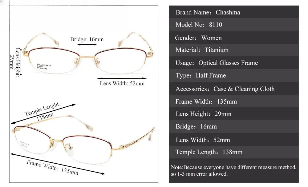 Women's Oval Semi-Rimless Titanium Prescription Glasses 48110 — view 2 | Rx Spectacle