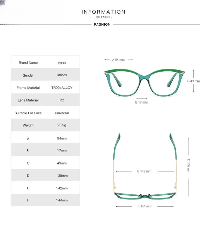 Women's Cat Eye Full Rim Alloy Reading Glasses 2036 — view 12 | Rx Spectacle