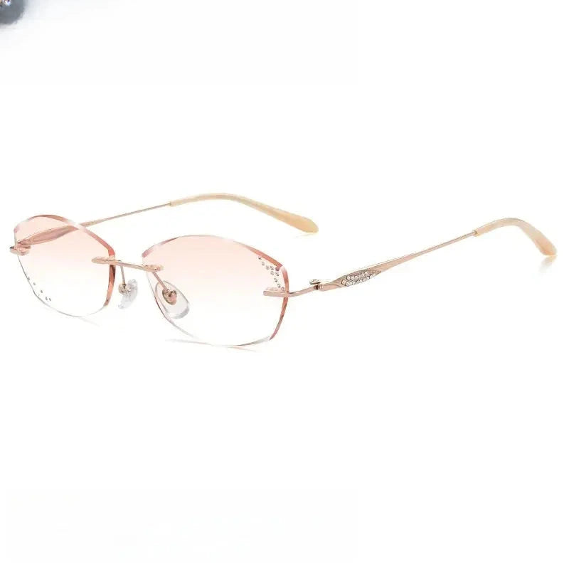 Women's Oval Rimless Titanium Oversized Prescription Glasses 69142 — view 3 | Rx Spectacle