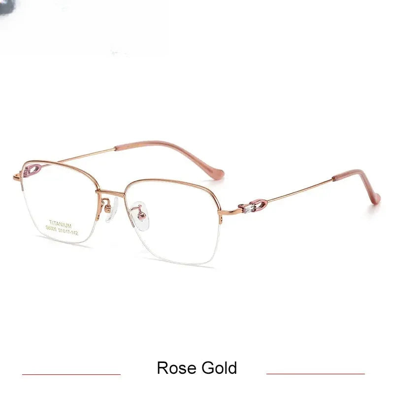 Women's Square Semi-Rimless Titanium Flat Top Prescription Glasses 86005 — view 6 | Rx Spectacle