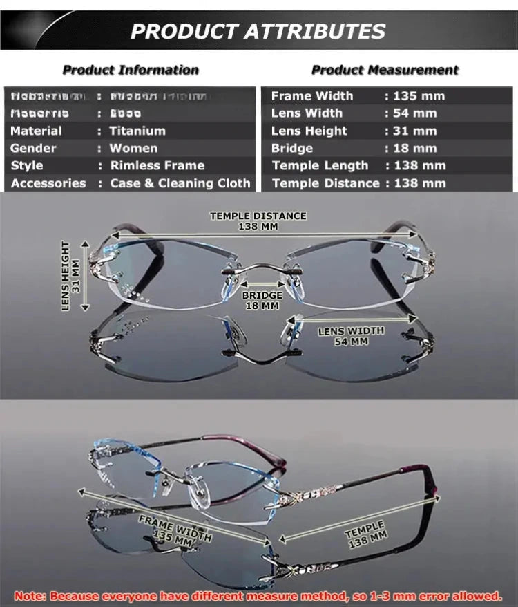 Women's Oval Rimless Titanium Prescription Glasses 961006 — view 3 | Rx Spectacle
