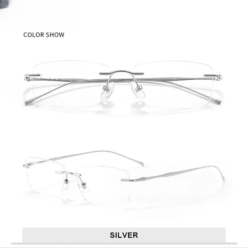 Unisex Rectangular Rimless Titanium Reading Glasses V6032 — view 8 | Rx Spectacle